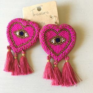 Beaded heart Earrings Evil Eye Pink Heart Pierced